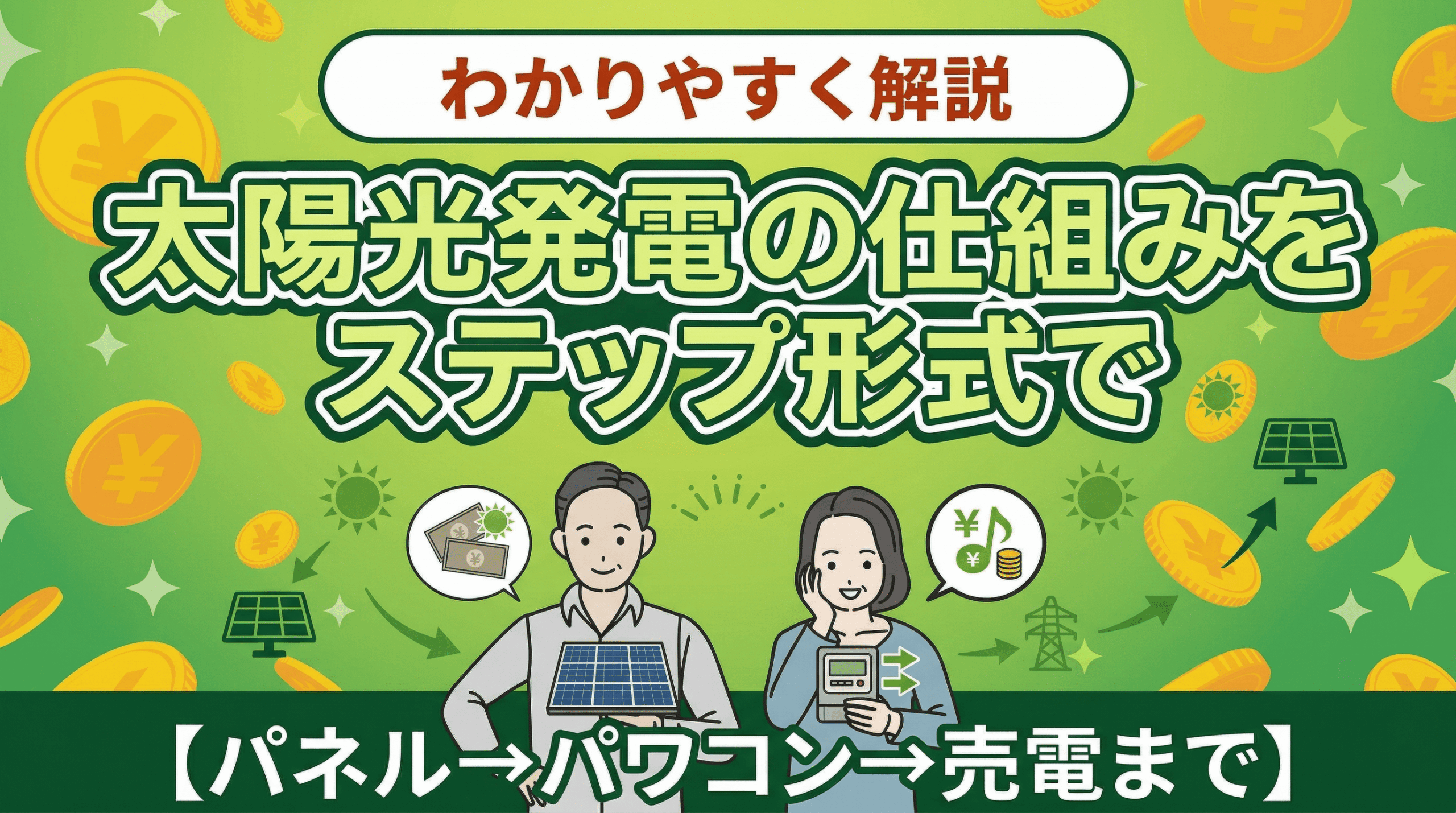 太陽光発電の仕組みをステップ形式でわかりやすく解説【パネル→パワコン→売電まで】